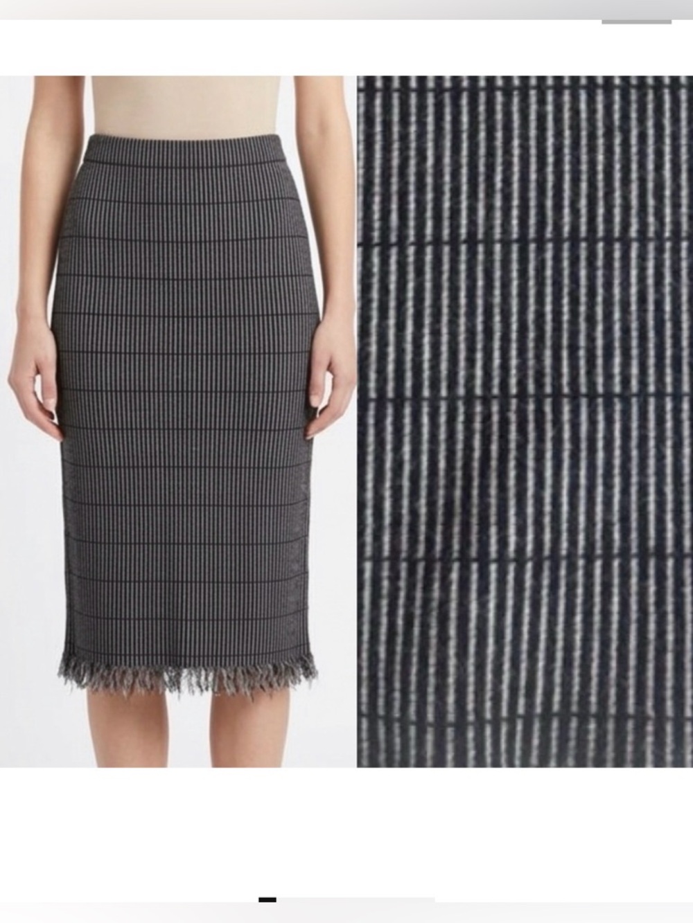 Milano Midi Knit Pull On Skirt with Lines Print and fringe hem S